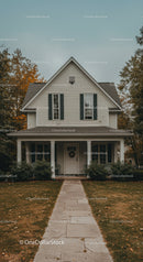 Cozy two story house with porch in autumn setting
