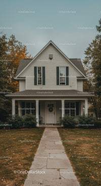 Cozy two story house with porch in autumn setting