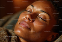 Close-Up of Relaxed Woman with Glowing Skin and Peaceful Expression