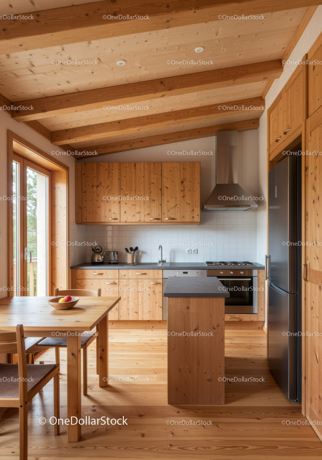 Cozy Wooden Kitchen with Modern Appliances and Bright Natural Light