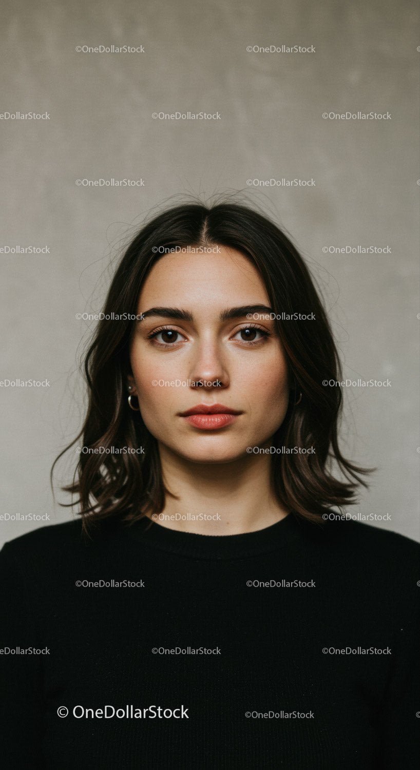Young woman with natural makeup and calm expression