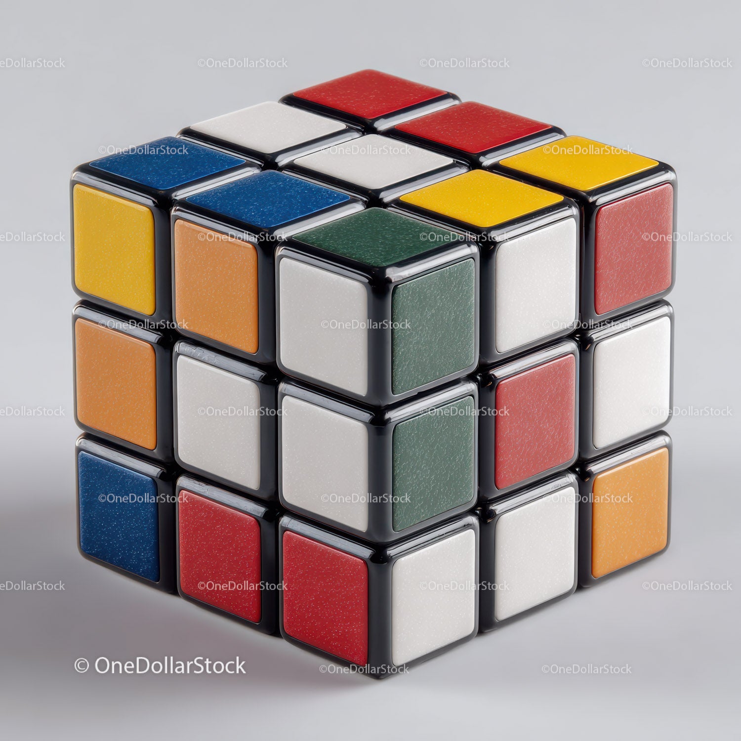 Colorful Rubik's Cube with Vibrant Red, Blue, Green, Yellow, and White Colors