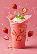 Refreshing strawberry smoothie with cream and mint