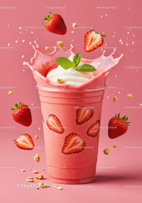 Refreshing strawberry smoothie with cream and mint