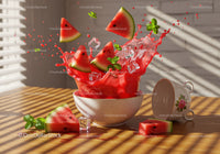 Refreshing watermelon splash with ice and mint leaves