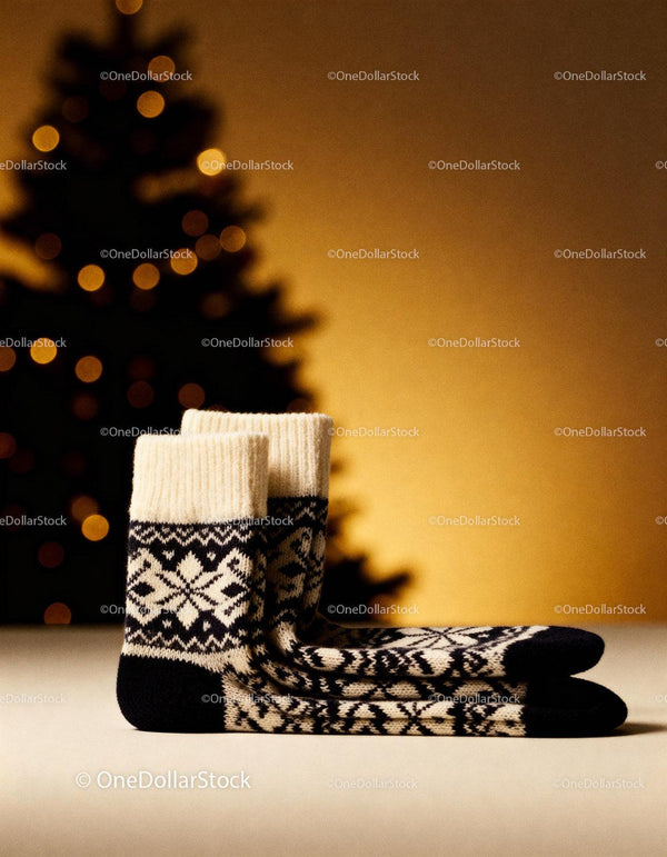 Cozy winter socks with festive Christmas tree lights