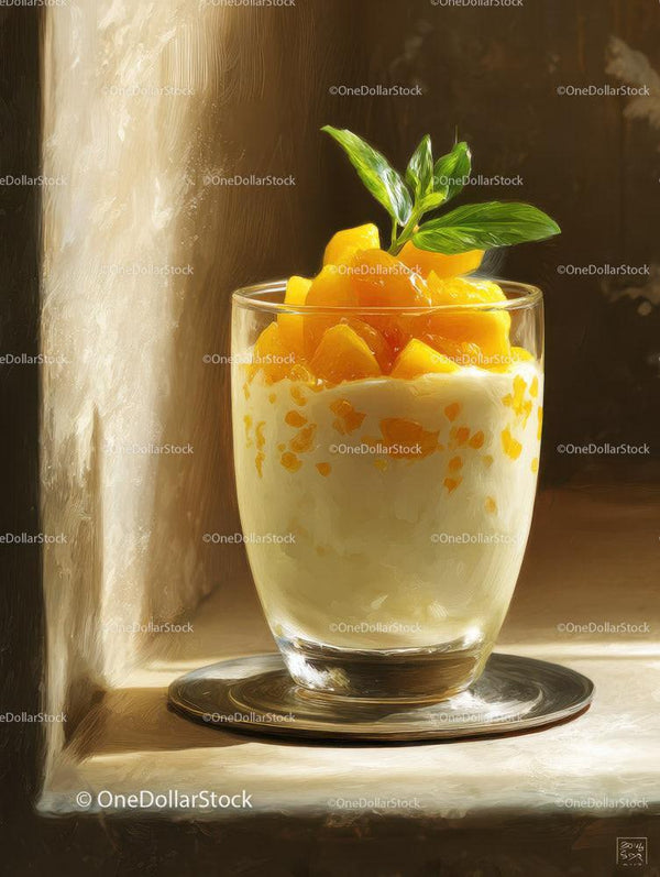Fresh Mango Summer Dessert in Elegant Glass with Mint Garnish