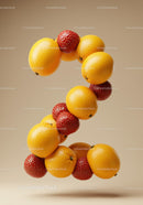 Number two shaped from fresh oranges and strawberries