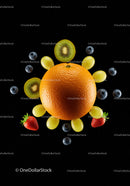 Creative Fruit Arrangement Mimicking Sunny Sun on Black