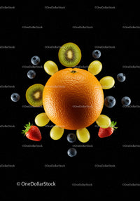 Creative Fruit Arrangement Mimicking Sunny Sun on Black