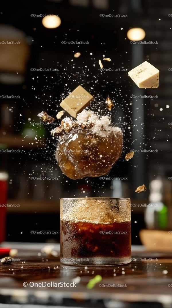 Coffee Splash Action Shot with Ice and Cream
