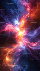 Vibrant Cosmic Explosion with Swirling Nebula in Blue and Red