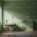 Modern Green Interior with Wooden Furniture and Potted Plants