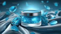 Elegant Blue Cosmetic Jar Among Delicate Petals