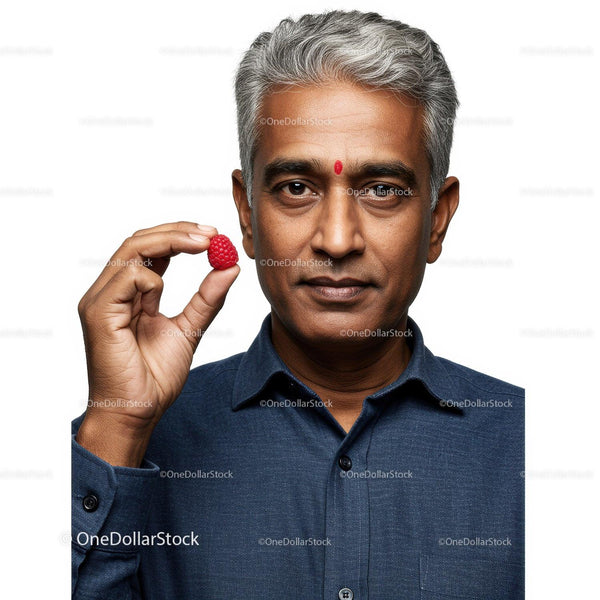 Senior Man Holding Raspberry Portrait with Positive Wellness Expression
