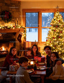 Family Gathering Around Festive Christmas Dinner Table