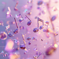 Vibrant Floating Musical Notes with Light Effects and Abstract Atmosphere