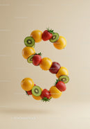Number Five Composed of Fresh Fruits Floating