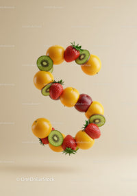 Number Five Composed of Fresh Fruits Floating