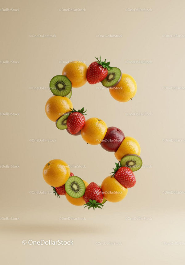 Number Five Composed of Fresh Fruits Floating