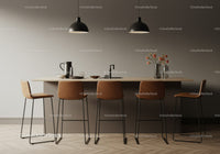 Modern Kitchen with Wooden Bar Counter and Stylish Pendant Lights