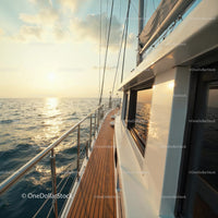 Luxury Yacht Sailing on Calm Ocean at Sunset