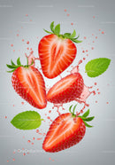 Fresh strawberries with mint leaves and splash droplets