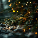 Close-up of Evergreen Branch with Warm Festive Lights