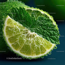 Close-Up of Fresh Lime with Mint Leaf and Water Droplets
