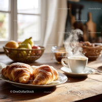 Fresh Croissants and Coffee on Rustic Wooden Table