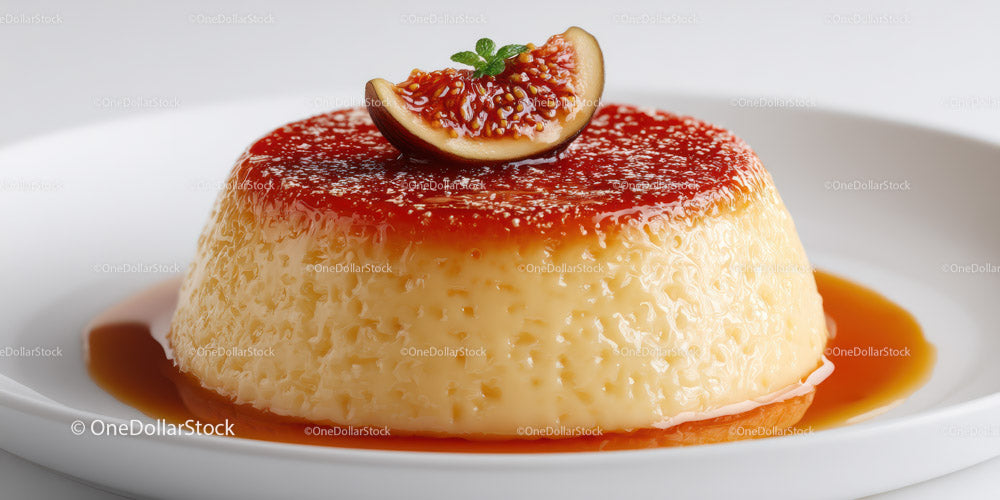 Creamy Caramel Flan with Fig Garnish and Sweet Sauce