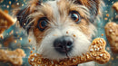 Cute Puppy with Big Brown Eyes and Biscuit Bone in Playful Scene