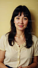 Portrait of a Young Woman in Beige Blouse with Natural Smile