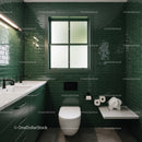 Contemporary Green Tiled Bathroom with Modern Fixtures and Natural Light