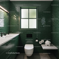 Contemporary Green Tiled Bathroom with Modern Fixtures and Natural Light