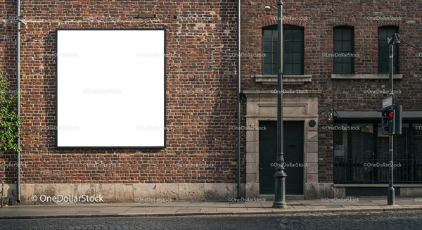 Blank Billboard on Historic Brick Wall Urban Street JPG Mockup Image