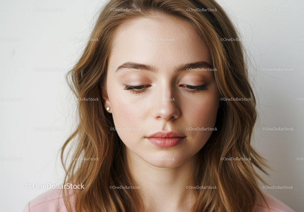 Beautiful Young Woman with Natural Makeup and Relaxed Expression