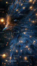 Magical Bird Close-Up with Glowing Feathers and Sparks