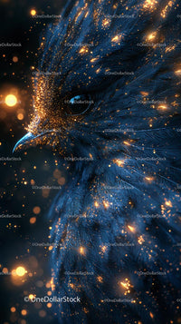 Magical Bird Close-Up with Glowing Feathers and Sparks