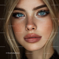 Close Up Portrait of a Woman with Blue Eyes and Natural Makeup