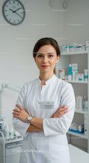 Professional Female Doctor in White Coat in Modern Medical Setting