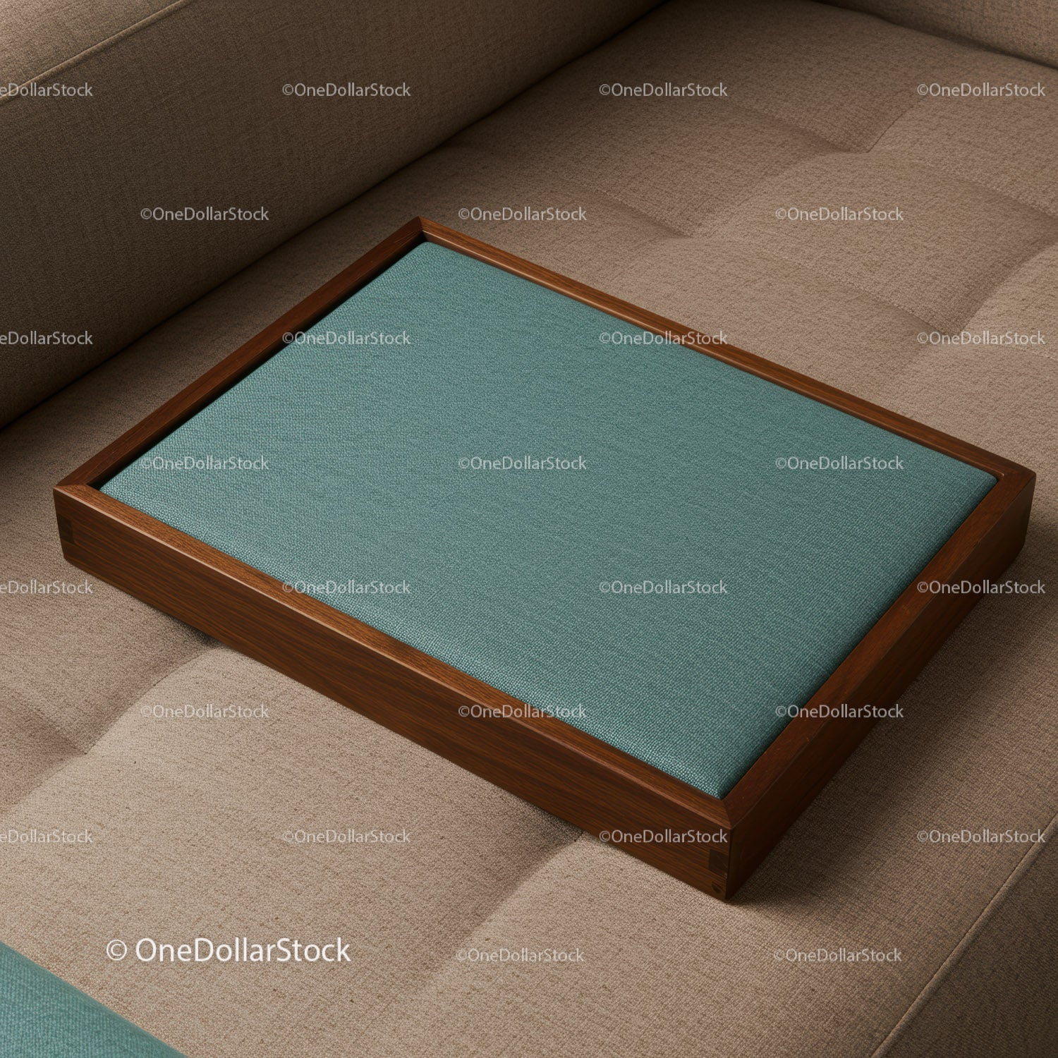 Modern Coffee Table with Wooden Frame and Textured Fabric Top