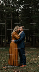 Couple sharing an intimate moment in autumn forest