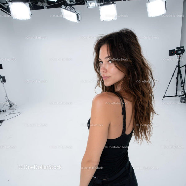 Beautiful Young Woman in Modern Studio with Soft Lighting