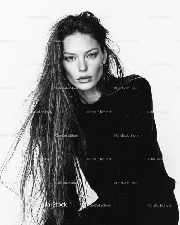Elegant Black and White Fashion Portrait of a Confident Woman