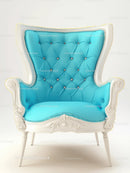 Elegant Blue Upholstered Armchair with Classic Carved Frame