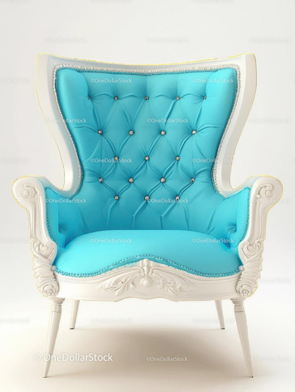 Elegant Blue Upholstered Armchair with Classic Carved Frame