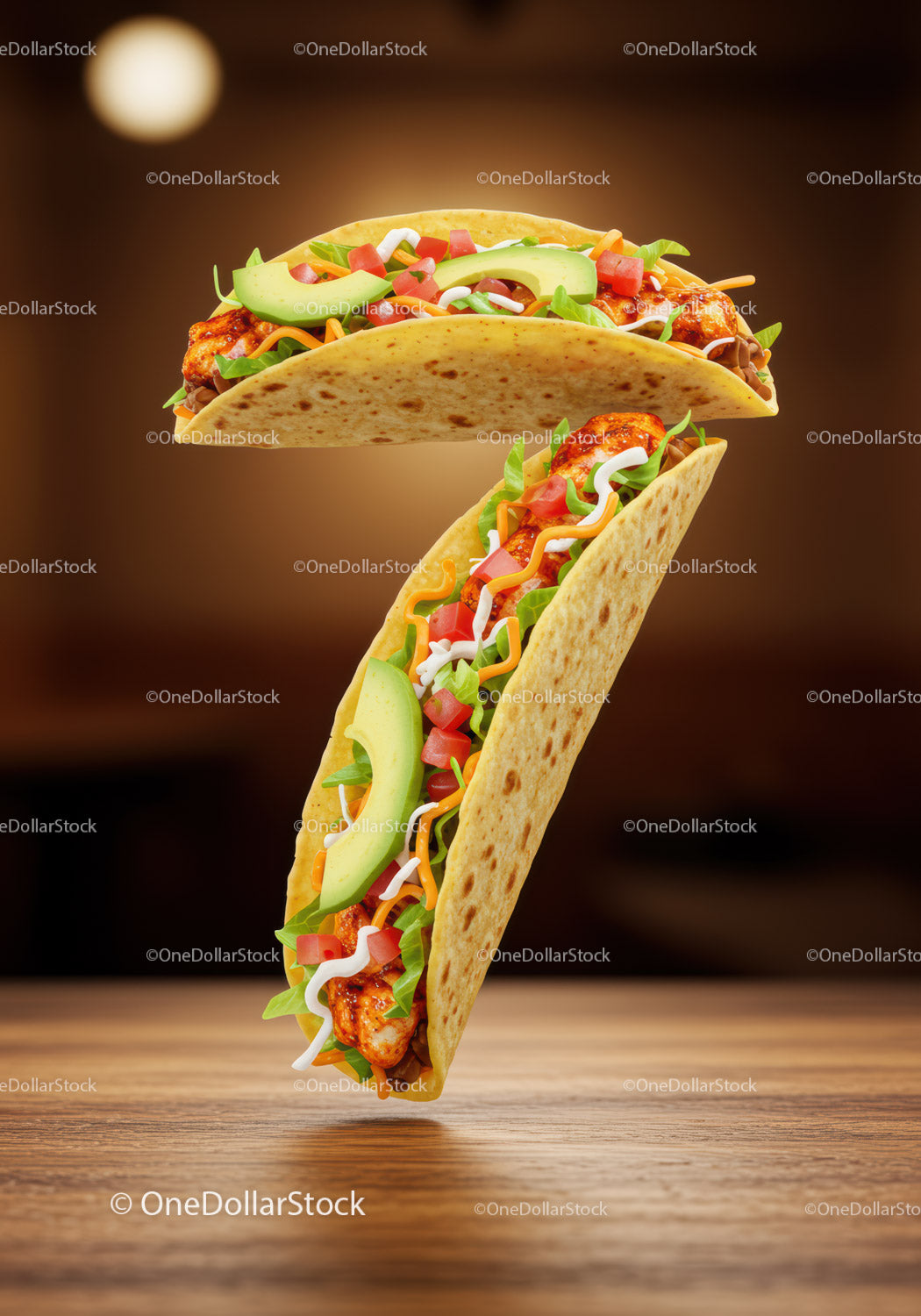 Fresh tacos with avocado and colorful fillings on table