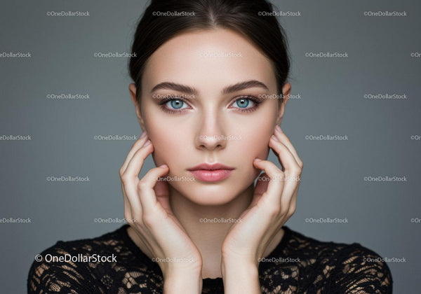 Elegancki portret kobiety z niebieskimi oczami i czystą skórą