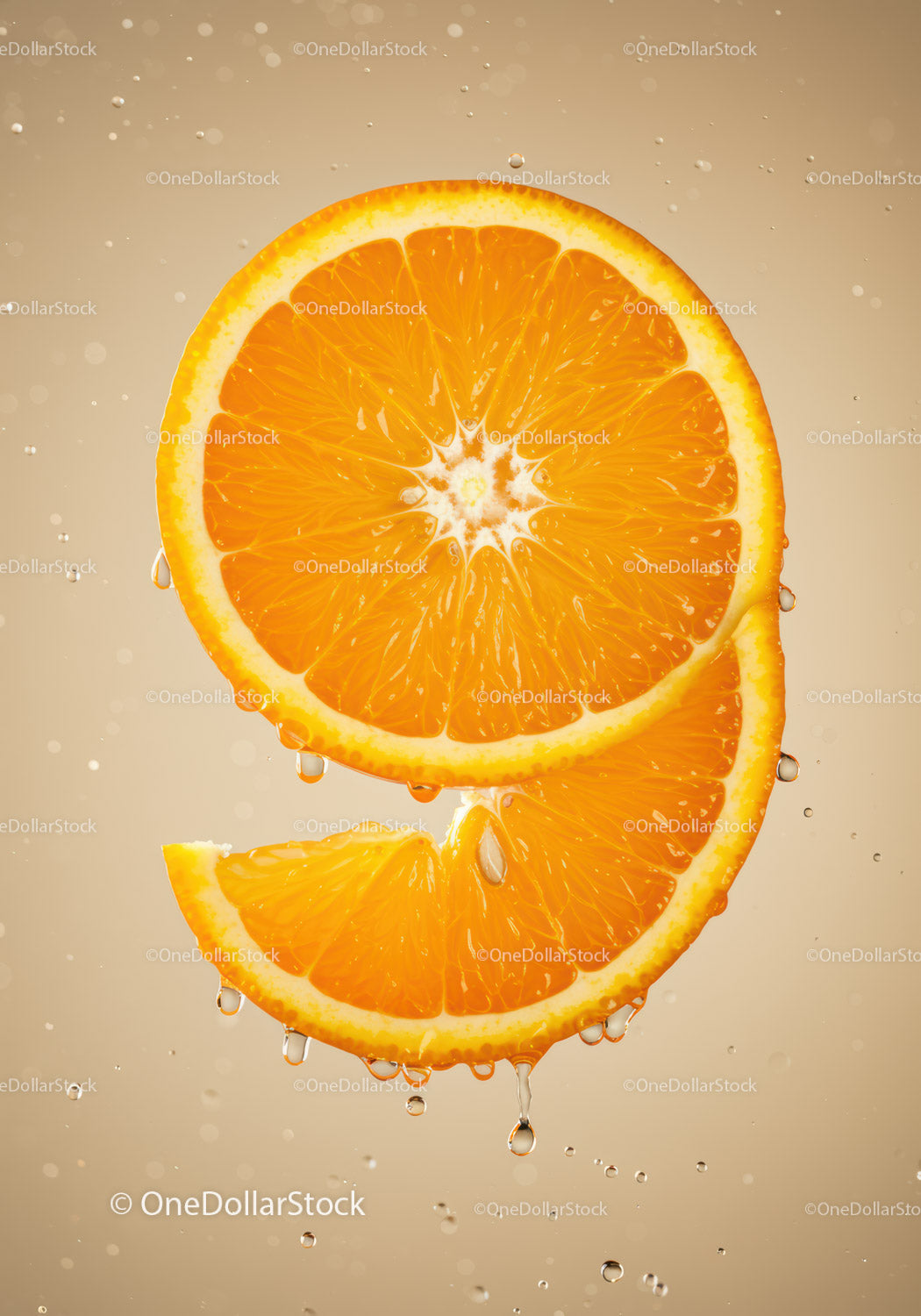 Fresh Orange Slices with Water Droplets Closeup